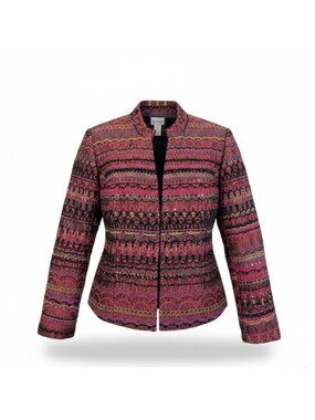 Chicos Womens Pink & Black Patterned Edanas LS Jacket Stylish Size 1